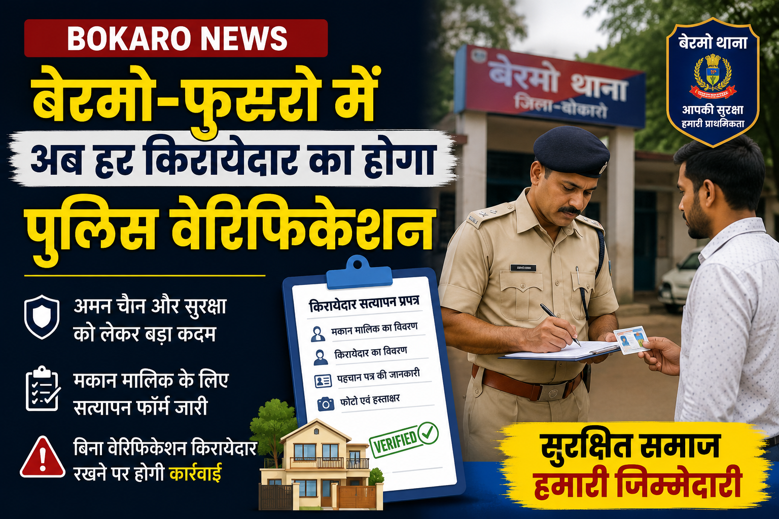 Bokaro News: बेरमो-फुसरो में किरायेदारों का पुलिस वेरिफिकेशन
